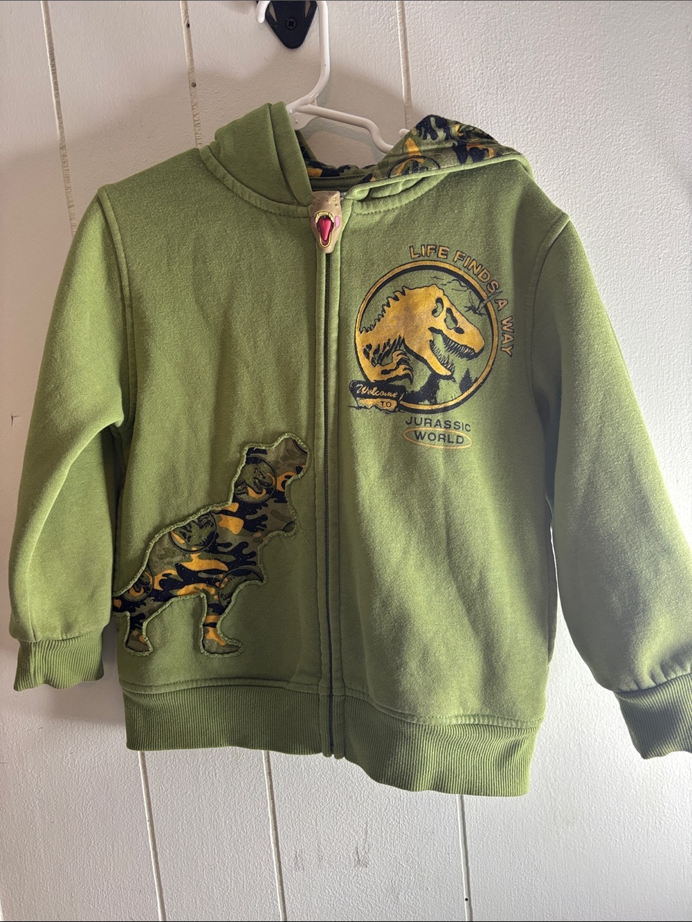 496 - Boys' Green Dino Zip-Up Hoodie